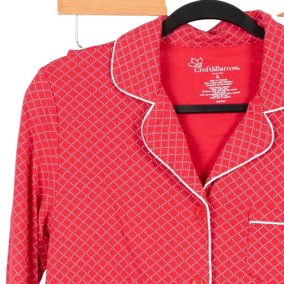 Croft & Barrow Pajama Set S Womens Red Diamond Print Button Up PJs Cotton Blend - Picture 3 of 8